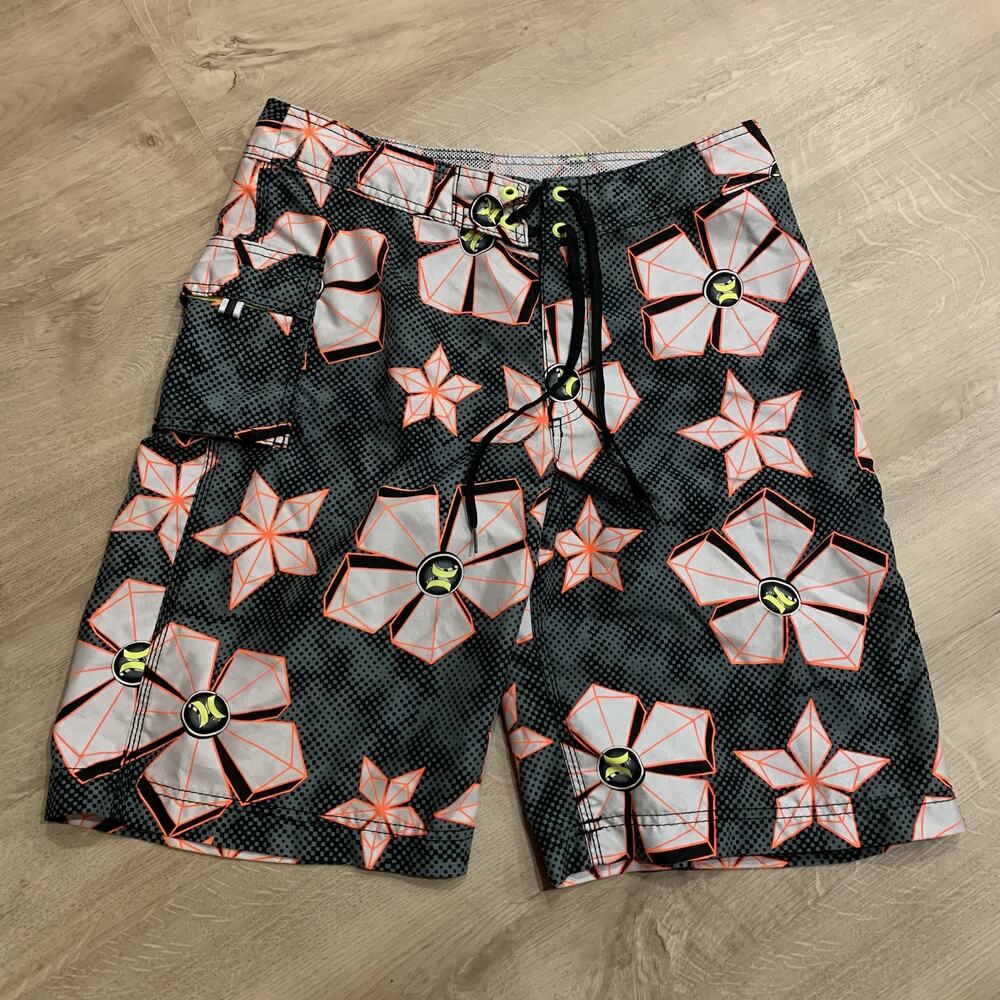 Y2K Hurley Cyber Hawaiian Floral Surf Board Shorts Men's 34 Skater Swim Trunks